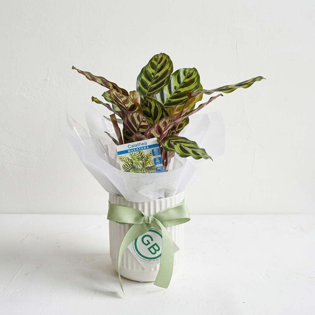 Calathea in White Pot | Plant Hamper Same Day Delivery Perth | Indoor Plants