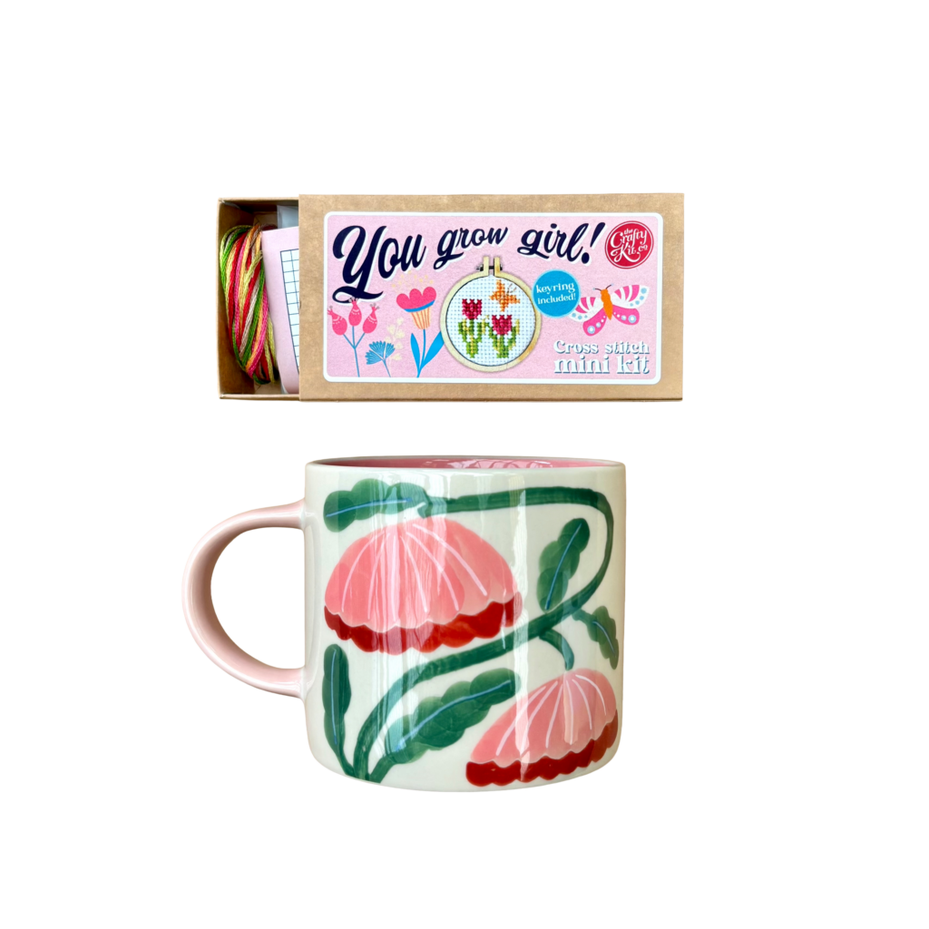 Crafty Co Mini Matchbox Cross Stitch Kit - You Grow Girl! design Jones & Co Mug Bloomie Pink Flower Pick-Me-Up Cup Gift Set