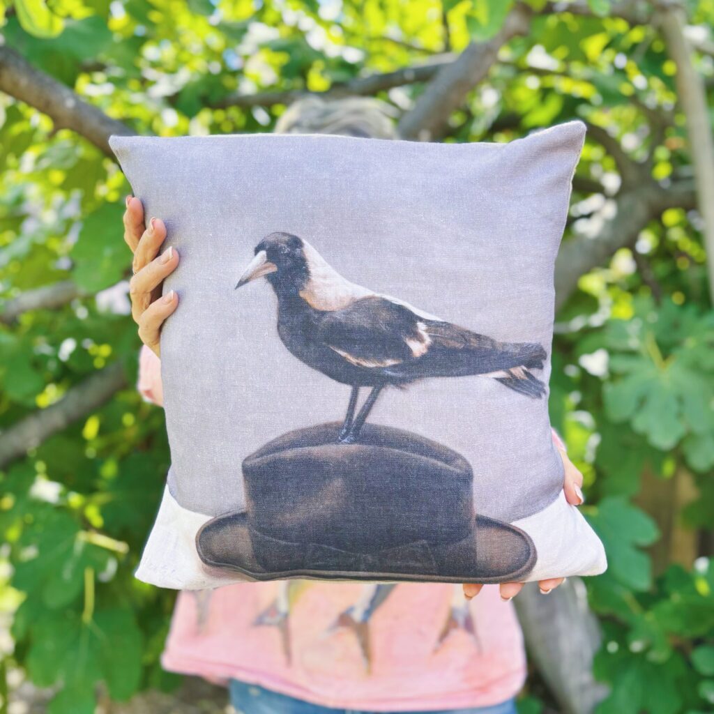 Anita Mertzlin | Magpie on Hat Linen Cushion