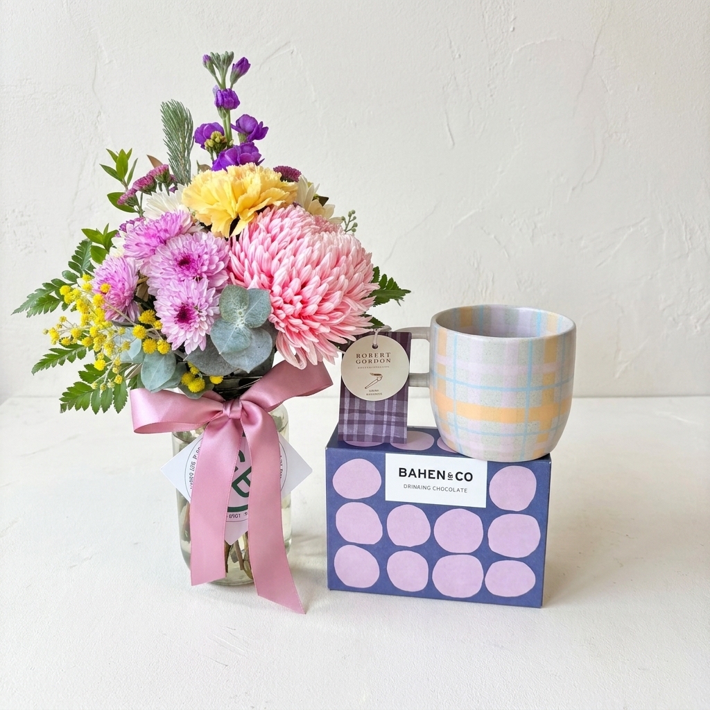 Sweet Thing | Petite Fresh Posy Jar & Hot Chocolate Duo | Bahen & Co Drinking Chocolate | Robert Gordon Ceramic Mug