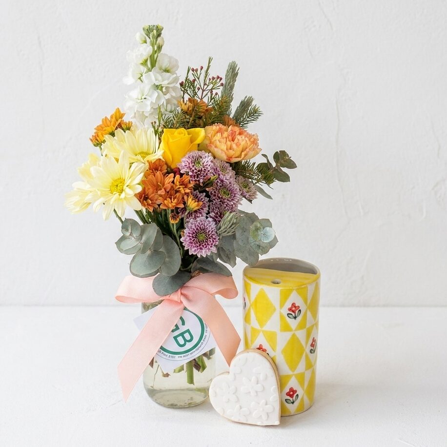 On The Go | Posy Jar and Keep Cup | Chago Art Yellow Floral Ceramic Keep Cup