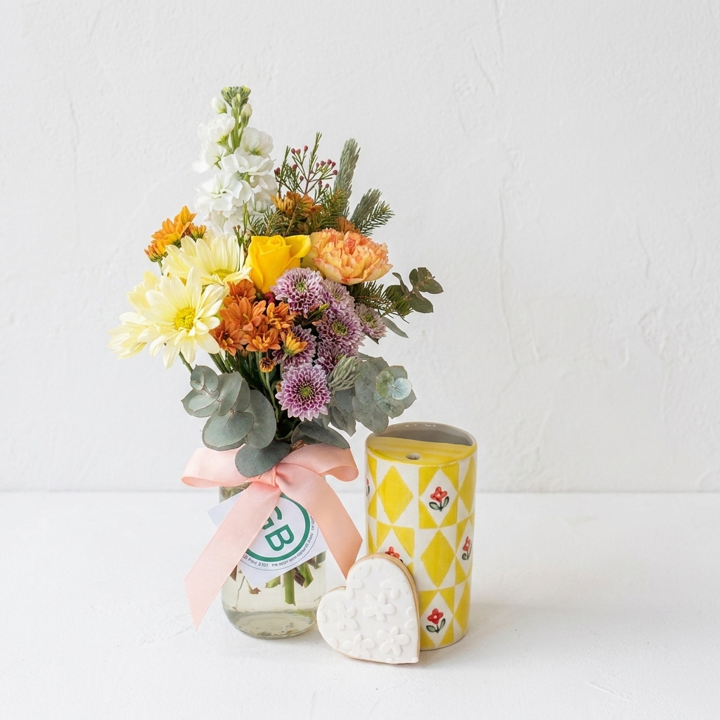 On The Go | Posy Jar and Keep Cup | Chago Art Yellow Floral Ceramic Keep Cup