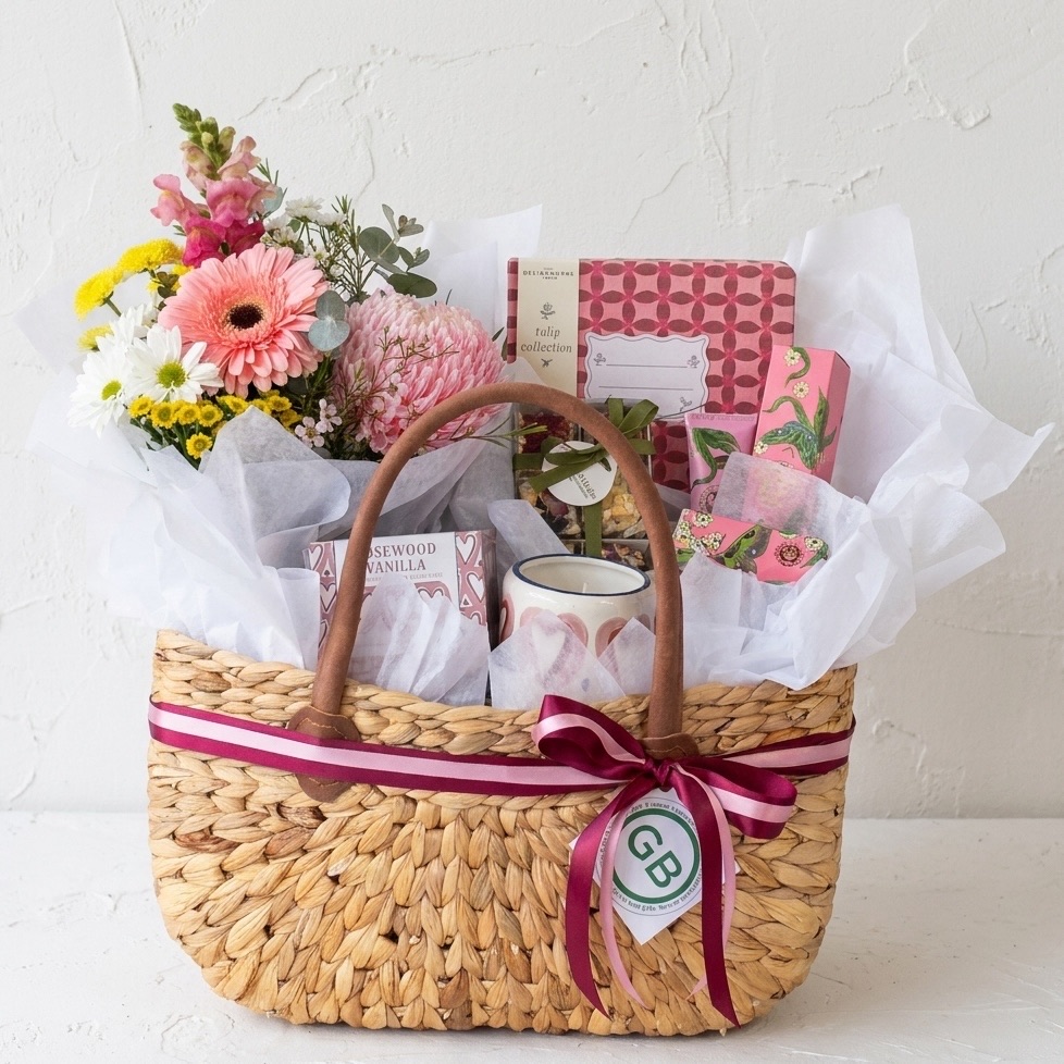 Market Basket | Fresh Flowers | Pink | Floral Hamper | Same day flower hamper Perth