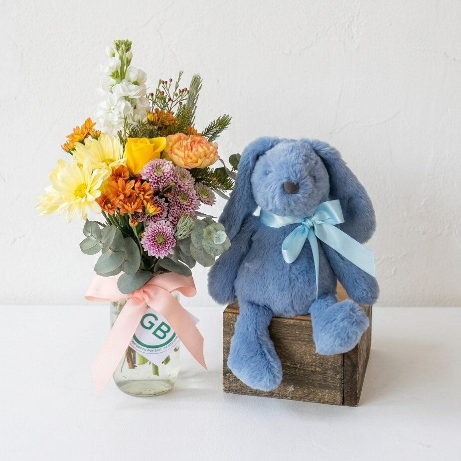 Posy & Plushie | Blue | Jiggle & Giggle baby toy plushie bunny