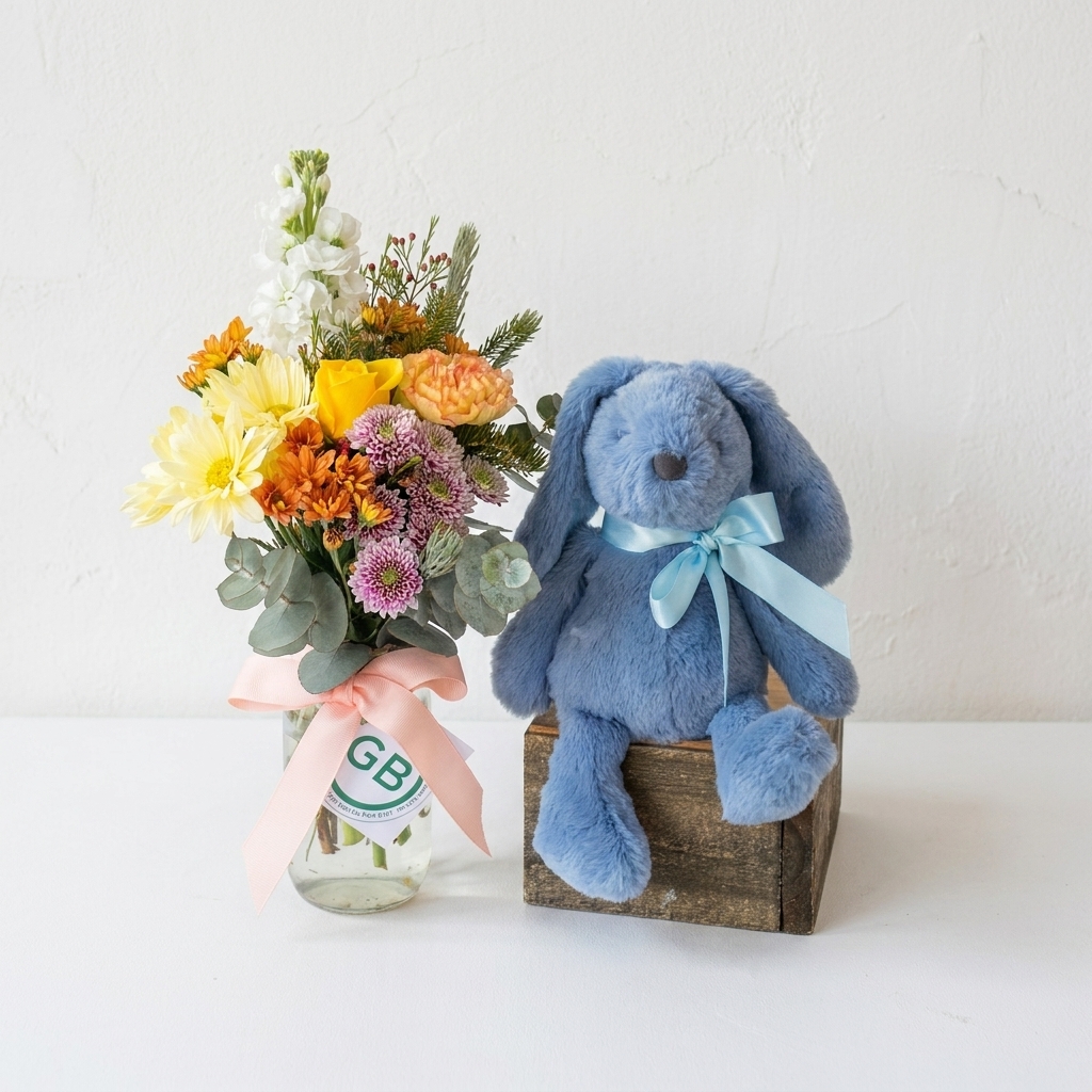 Posy & Plushie | Blue | Jiggle & Giggle baby toy plushie bunny