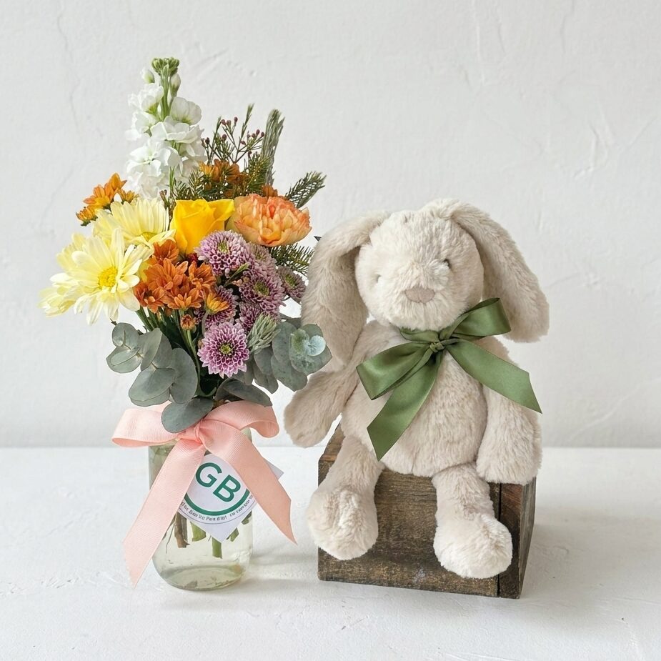 Posy & Plushie | Cream | Jiggle & Giggle baby toy plushie bunny