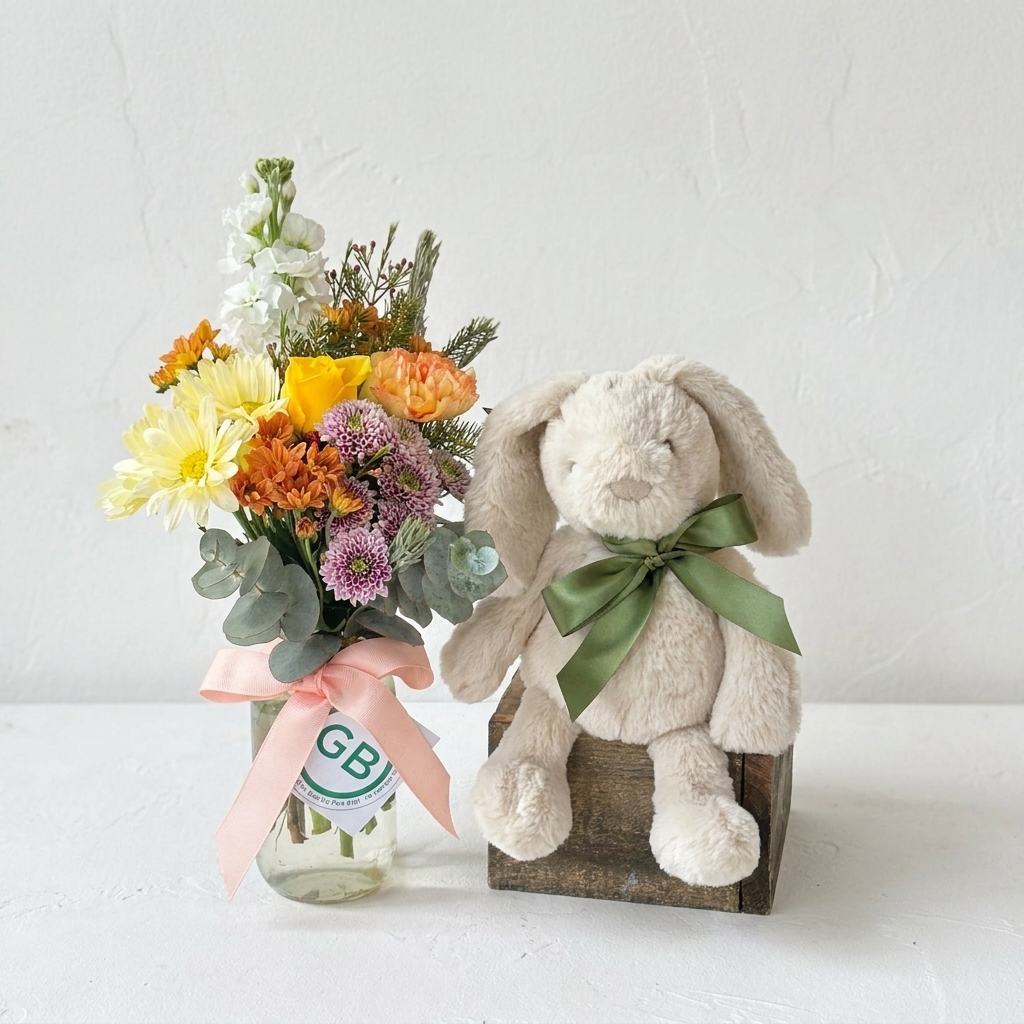 Posy & Plushie | Cream | Jiggle & Giggle baby toy plushie bunny
