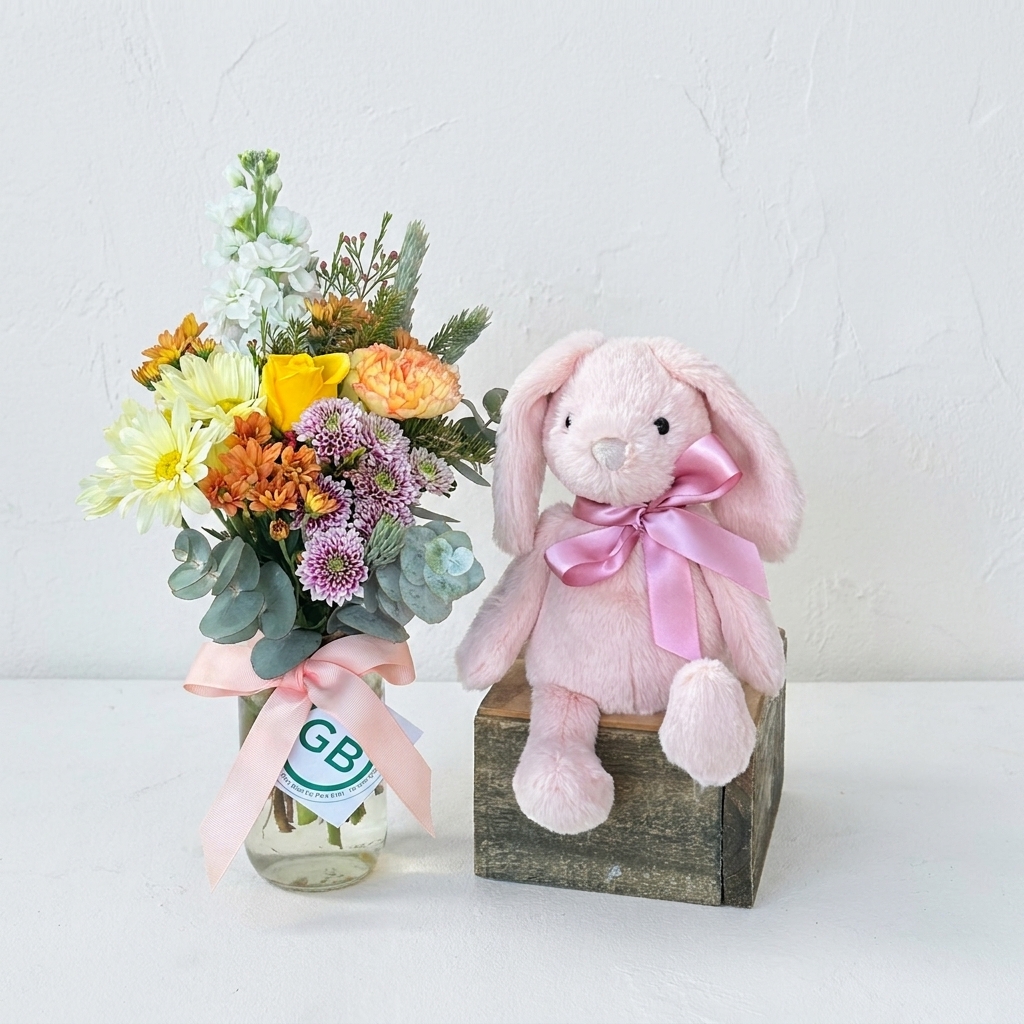 Posy & Plushie | Pink | Jiggle & Giggle baby toy plushie bunny