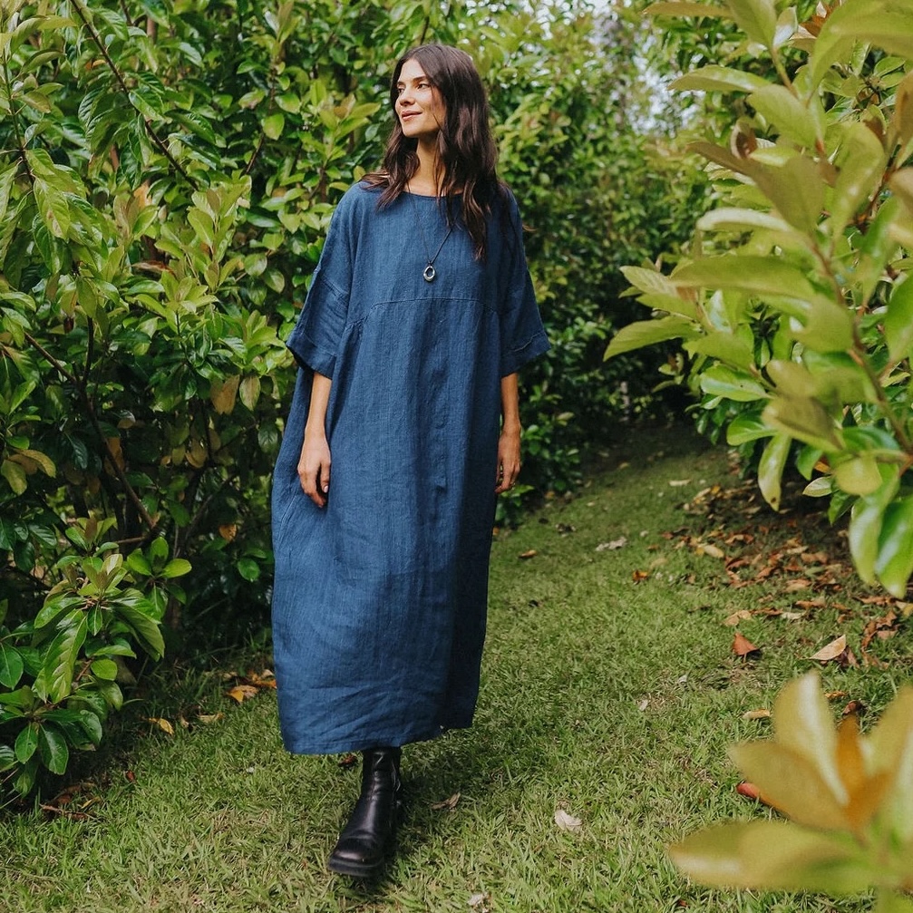 Montaigne - Noa Indigo Round Neck Oversized Dress