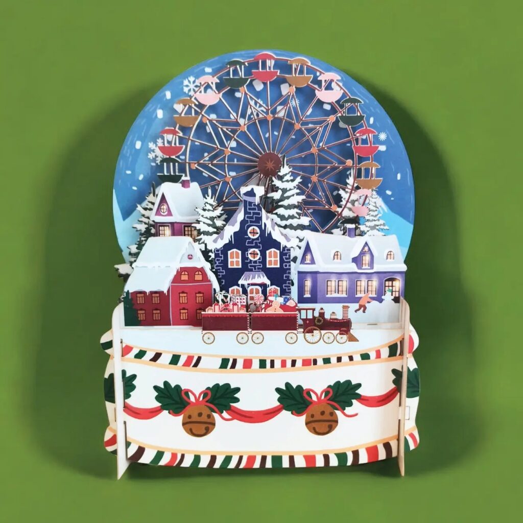 Alljoy Design Pop Up Greeting Card | Christmas Snow Globe Scene