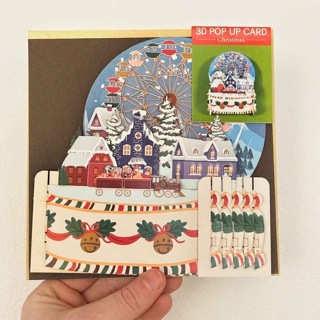 Alljoy Design Pop Up Greeting Card | Christmas Snow Globe Scene
