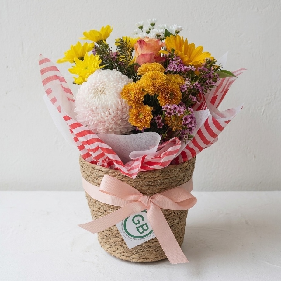Holiday Flower Basket | Christmas Festive Woven Hatbox